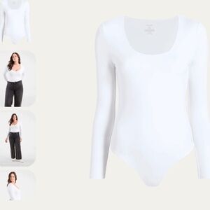 Nuuds long sleeve scooped neck bodysuit in white. Size XL
